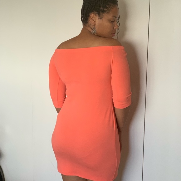 Coral, “cold-shoulder” midi dress. - Picture 3 of 5